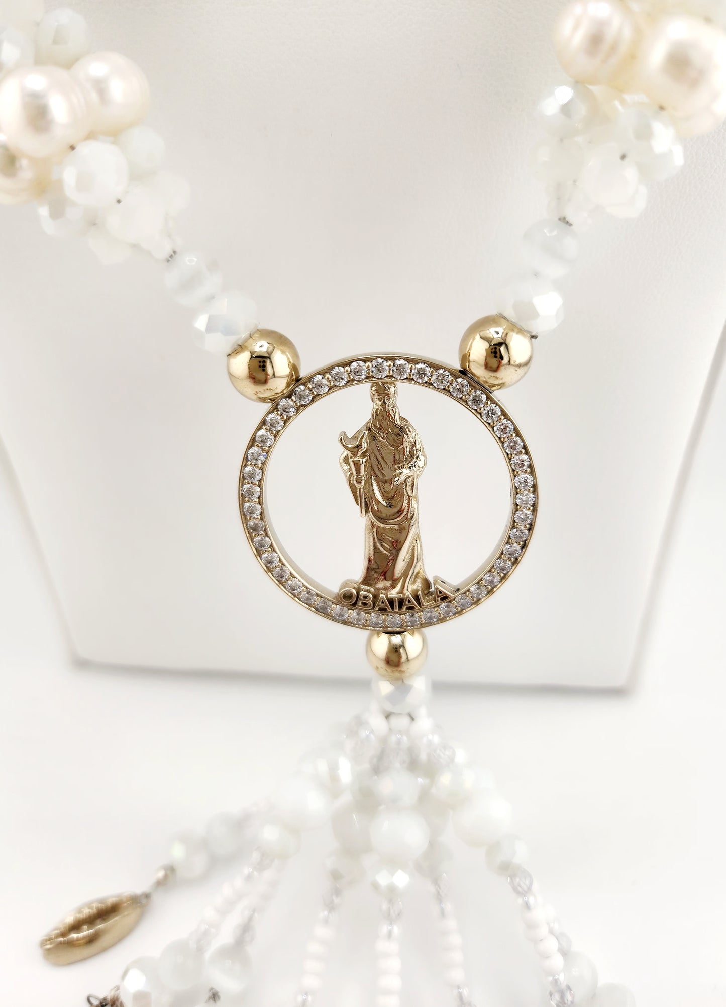 Collar de Oshanlá con Obbatalá por Orden 14k Swarovski Perlas