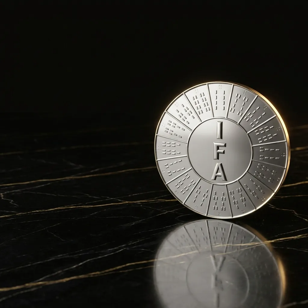 Moneda de Ifá de los 16 Meyis en plata 925 sobre mármol negro con vetas de oro